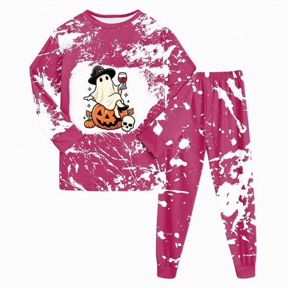 TOWED22 Toddler Boys Girls Halloween Pajamas Pumpkin Print PJs Sleepwear Cute Print Pant Sets Kids Jammies(Hot Pink,2Y)