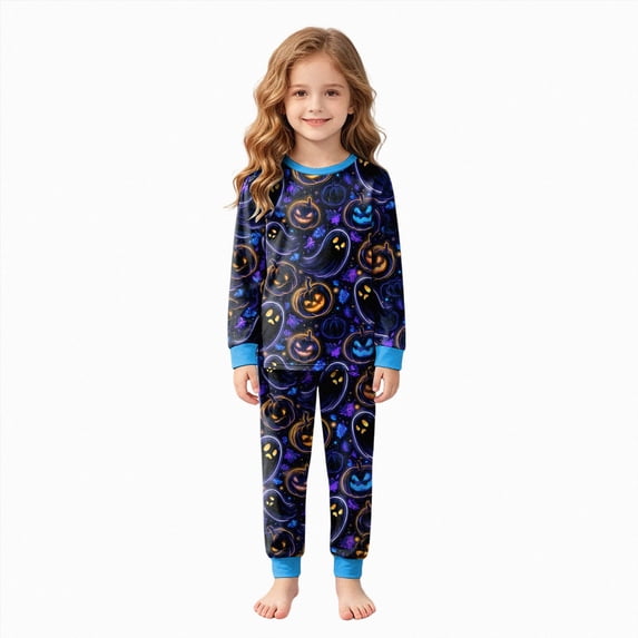 TOWED22 Toddler Boys Girls Halloween Pumpkin Pajamas Cute Graphic Toddler Kids 2 Piece Long Sleeve Pjs Fall Winter Sleepwear