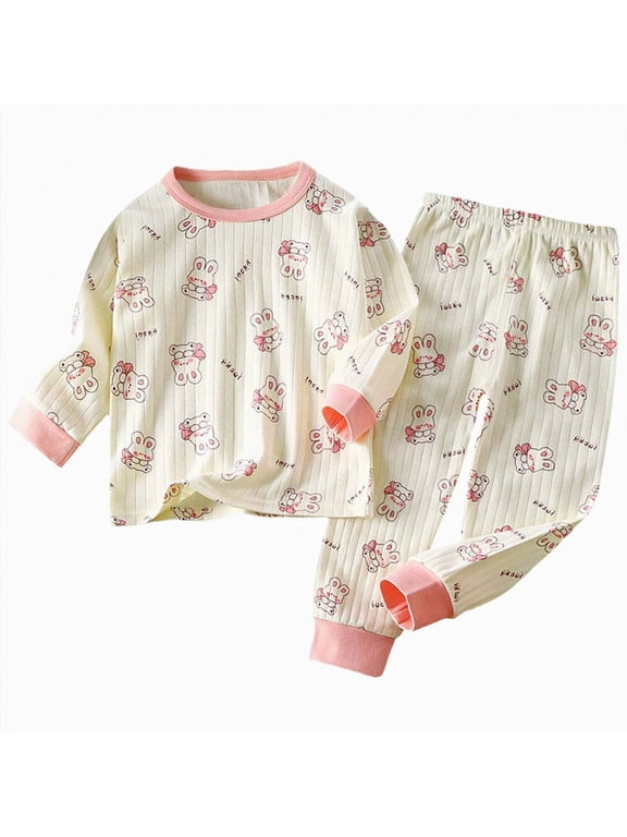 Toddler Boys Girls Pjs Pajama Set 2 Piece Cotton Long Sleeve Top and Pants Print Comfy Sleepwear Toddler 3 6 9 12 18 24 Months 2 3 4 5 6 7 8 9 Years(Pink,2-3 Y)