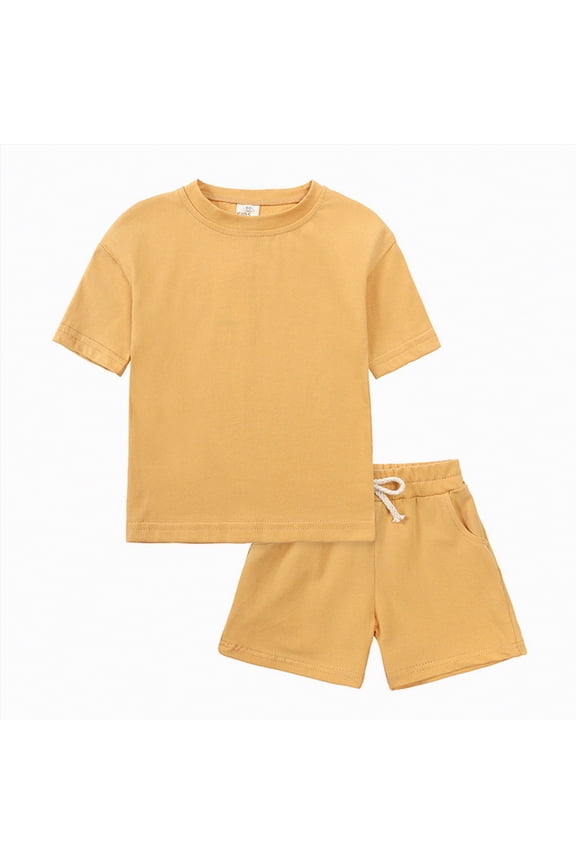 Toddler Boys Golf Outfit Golf Cart Patch Short Sleeve T Shirts Tops Elastic Shorts Set 2Pcs Baby Summer Clothes(Gold,9-12 M)