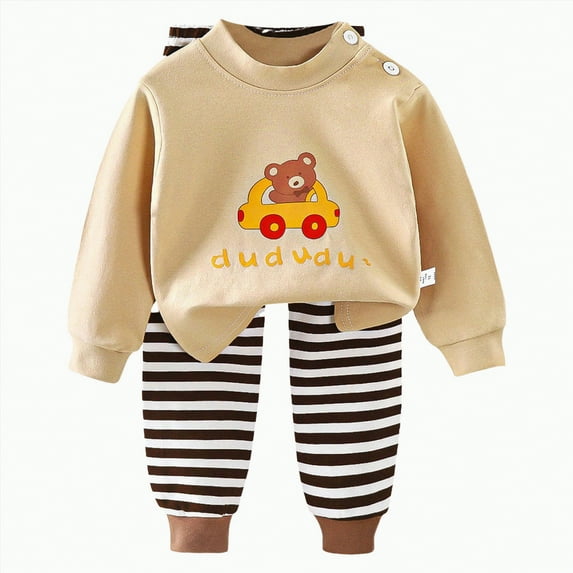 TOWED22 Toddler Boys Little Girls Clothes Long Sleeve Color Block Sweatshirt and Stretch Jogger Pants Fall Winter Outfit Brown,12-18 M