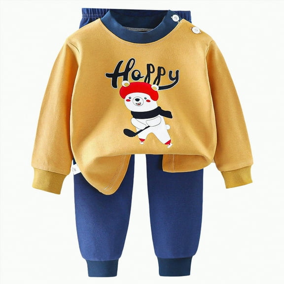 TOWED22 Toddler Boys Little Girls Clothes Long Sleeve Color Block Sweatshirt and Stretch Jogger Pants Fall Winter Outfit Dark Blue,18-24 M