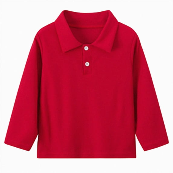 TOWED22 Toddler Boys Long Sleeve Polo Shirts School Uniform Dress Button Down Shirts Tops,Red,6-7 Y
