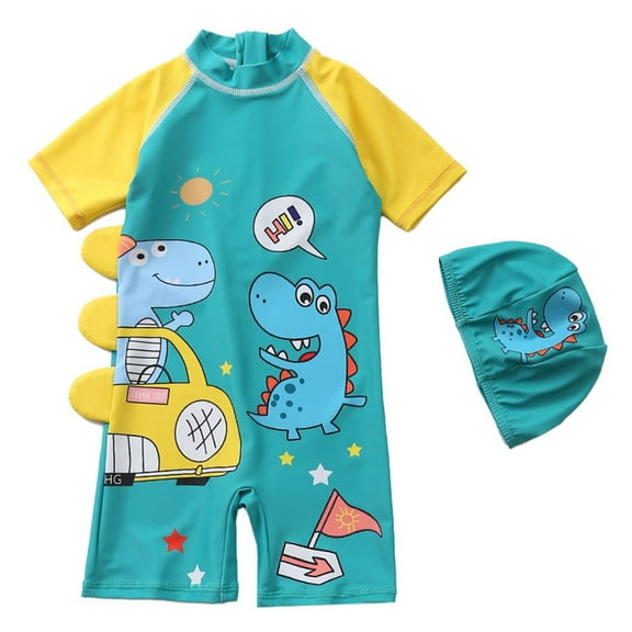 TOWED22 Toddler Boys Rash Guard Swimsuit Sea World Animal Print Zipper Short/Long Sleeve Bathing Suit for Kids(Yellow,1-2 Y)