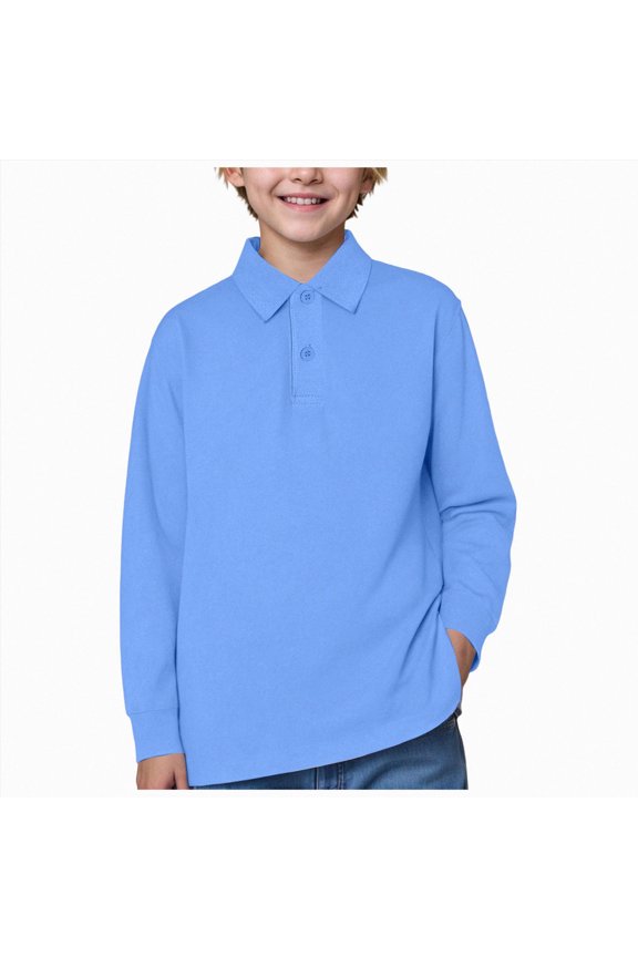 Toddler Boys' School Uniform Long Sleeve Boy Fall Golf Polo Shirt Pullover Tops Winter Button Up T-Shirt,Blue,14-15 Y