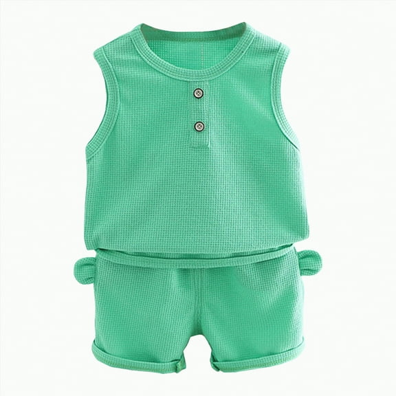 TOWED22 Toddler Boys Shorts Set Seaside Printed T-Shirt Shorts 2Pcs Little Boy Outfits Summer Clothes Suit(Green,12-18 M)