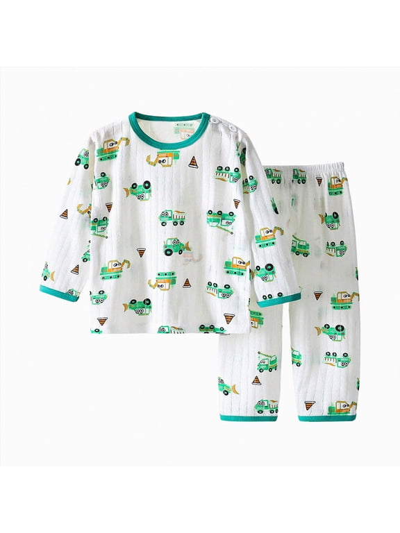Toddler Boys Sleepwear Pajama Set 2Pcs Long Sleeve Crewneck Top with Pants Soft Cotton Print Fall Winter 6-12 Months 12-24 Months 2t 3t 4t 5t 6t 7t 8t 9t Children,Green,4-5 Y