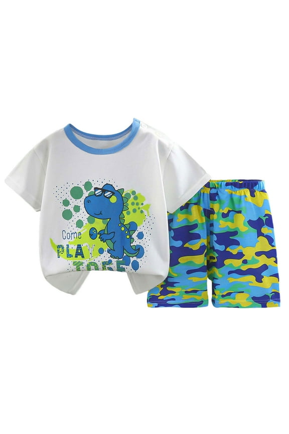 Toddler Boys Summer Clothes 2T 3T 4T 2Pcasual Outfits Short Sleeve Tees Tops and Elastic Shorts Set(Camouflage,18-24 M)