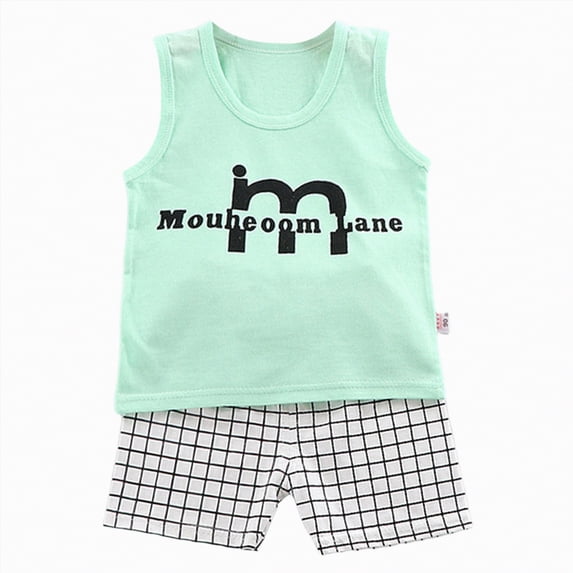 TOWED22 Toddler Boys Summer Clothing Sets Sleeveless Solid Color Tank Top Jogger Shorts Green,9-18 M