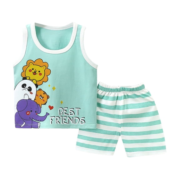 TOWED22 Toddler Boys Summer Outfits 2-Piece Sleeveless Tank Top Shorts Set Lightweight Breathable Mint Green,5-6 Y