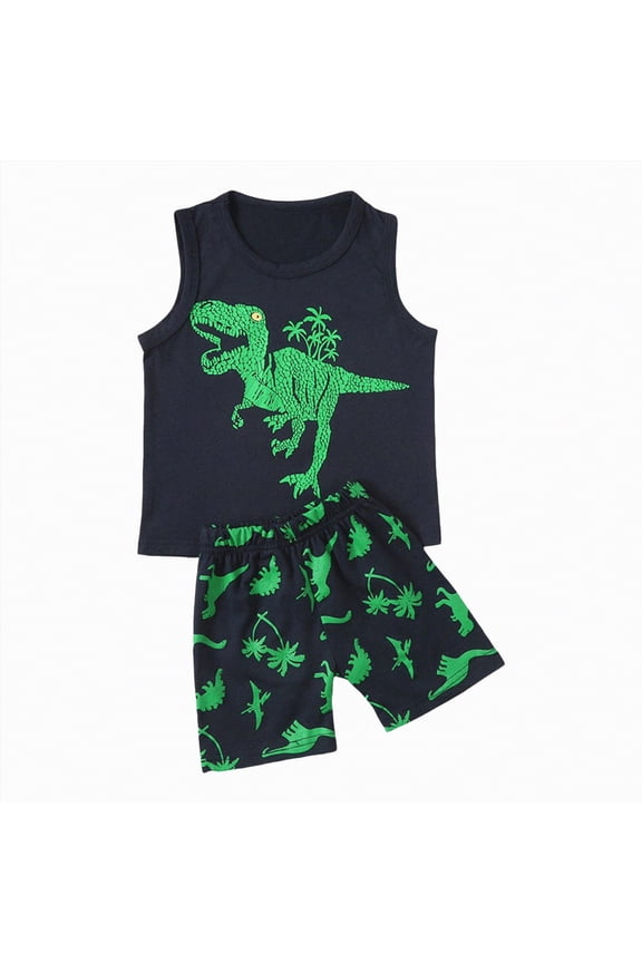 Toddler Boys Summer Outfits Sleeveless Truck Tank Top Elastic Waist Shorts Casual Set Green,4-5 Y