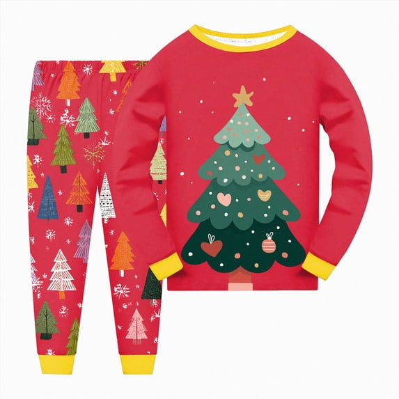 TOWED22 Toddler Christmas Pajamas Boys Girls Baby Xmas Funny Graphic Print Holiday Pjs Sets Kids Snug fit 2pcs Long-Sleeve Sleepwear,5-6 Y
