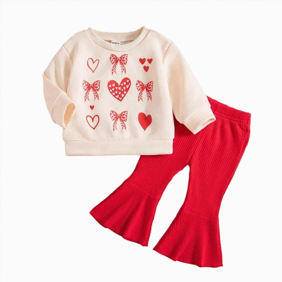 TOWED22 Toddler Clothes For Baby Girls Cute Graphic Print Long Sleeve Sweatshirt Pants Girls Warm Fall Winter Outfits Set,Red,24M