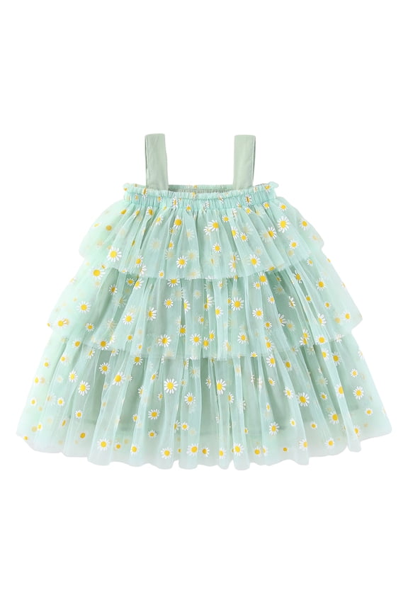 Toddler Dress Girls Ruffle Shoulder Straps Eyelet Sundress Kids Summer Outfits Casual Birthday Party Pageant Dresses(Light Green,2-3 Y)