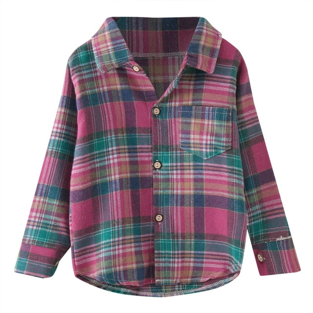 TOWED22 Toddler Flannel Shirt Jacket Plaid Long Sleeve Lapel Button