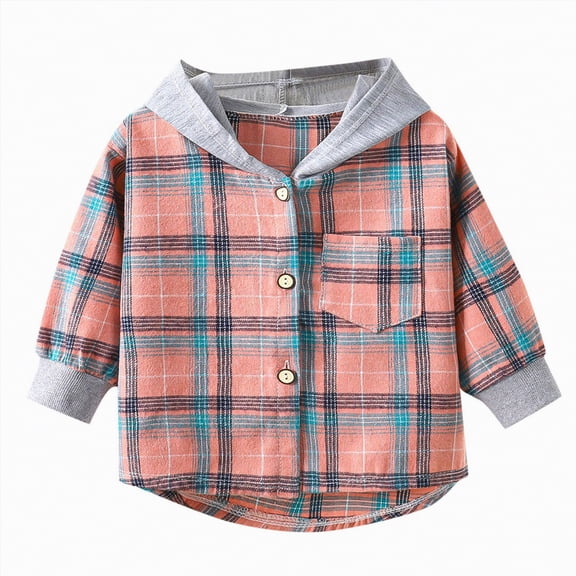 TOWED22 Toddler Flannel Shirt Jacket Plaid Long Sleeve Lapel Button up Shacket Little Kids Boys Girls Shirts Coats(Pink,1-2 Y)