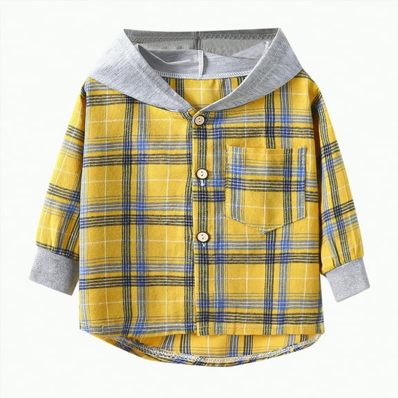 TOWED22 Toddler Flannel Shirt Jacket Plaid Long Sleeve Lapel Button up Shacket Little Kids Boys Girls Shirts Coats(Yellow,8-9 Y)
