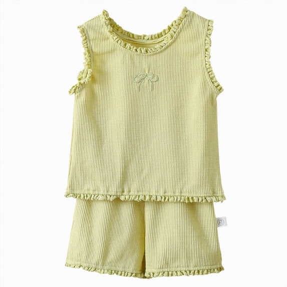 TOWED22 Toddler Girl Baby 2 Piece Cute Summer Sets Sleeveless Tank Top and Shorts Sweet Outfits Cotton Tee Clothing with Pockets(Light Green,2-3 Y)