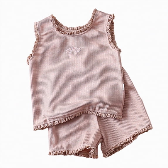 TOWED22 Toddler Girl Baby 2 Piece Cute Summer Sets Sleeveless Tank Top and Shorts Sweet Outfits Cotton Tee Clothing with Pockets(Light Pink,18-24 M)