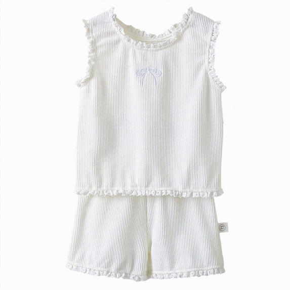 TOWED22 Toddler Girl Baby 2 Piece Cute Summer Sets Sleeveless Tank Top and Shorts Sweet Outfits Cotton Tee Clothing with Pockets(White,18-24 M)