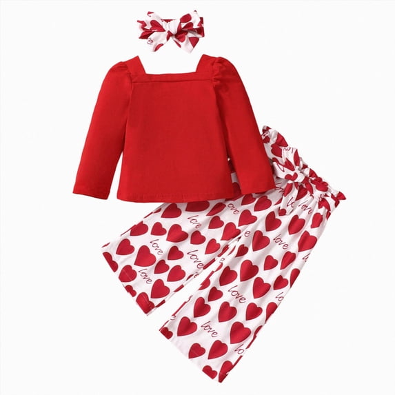TOWED22 Toddler Girl Birthday Outfits Graphic Print Crew Neck Long Sleeve Sweatshirts Top Long Pants 2Pcs Baby Girl Clothes,Red,1-2 Y