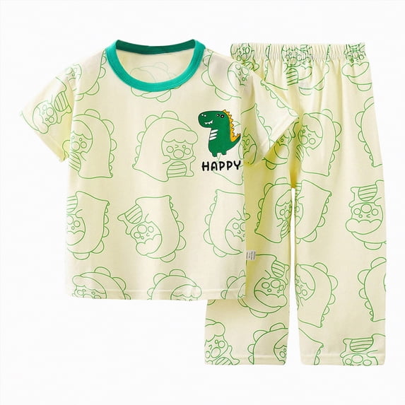 TOWED22 Toddler Girl Boy Kids 2 Piece Outfits Trendy Print Short Sleeve Crewneck T-Shirt and Elastic Waist Shorts Set Summer Clothes(Light Green,5-6 Y)