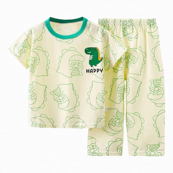 TOWED22 Toddler Girl Boy Kids 2 Piece Outfits Trendy Print Short Sleeve Crewneck T-Shirt and Elastic Waist Shorts Set Summer Clothes(Light Green,5-6 Y)