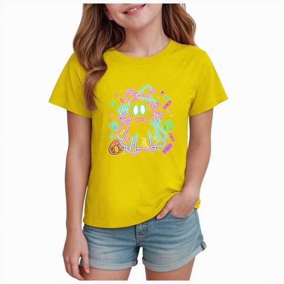TOWED22 Toddler Girl Boy Spooky Graphic Halloween T-Shirt Short Sleeve Kids Fun Tops Casual Fall Tee