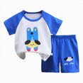 thumbnail image 1 of TOWED22 Toddler Girl Boys Kids Shorts Set Clothes 2pcs Summer Graphic Short Sleeve Round Neck Tee Shirt Pull on Shorts(Blue,18-24 M), 1 of 4