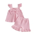 thumbnail image 1 of TOWED22 Toddler Girl Clothes 2Pcs Summer Set Spaghetti Strap Ruffled Top with Casual Shorts 2-8Y(Red,2-3 Y), 1 of 3