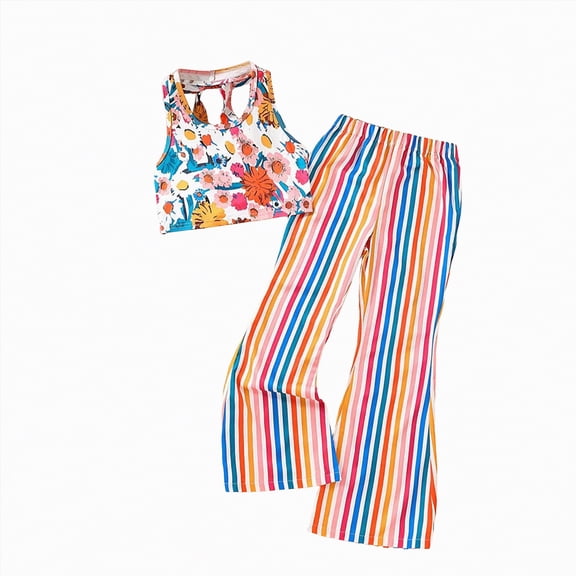 TOWED22 Toddler Girl Clothes Baby Summer Outfits Sleeveless Gingham Print Camisole Pants Set 2pcs 3T 4T 5T(Multicolour,10-11 Y)