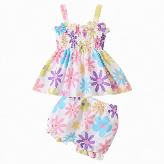 TOWED22 Toddler Girl Clothes Baby Summer Sleeveless Dress Shirt Top Casual Shorts Floral Outfit Girls Clothing(Blazer,12-18 M)