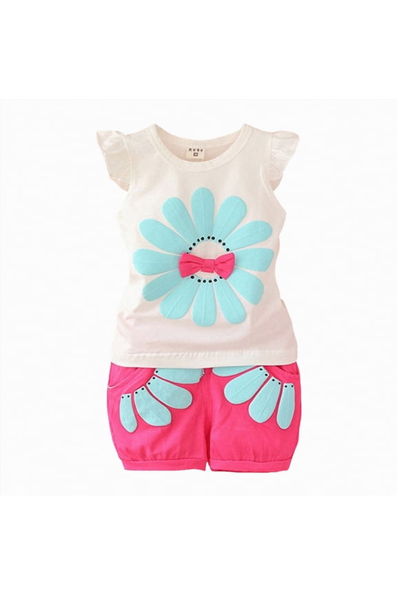 Toddler Girl Clothes Baby Summer Spring Outfits Cute Bow Button Smocked Ruffle Sleeve Tops + Girls Shorts Set(Blazer,6-12 M)