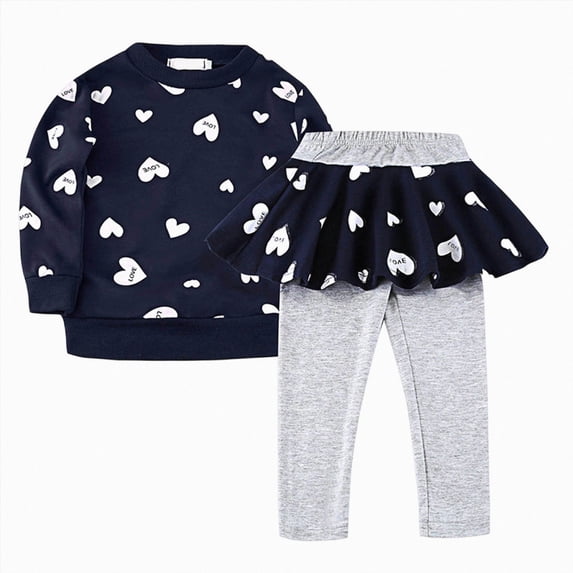 TOWED22 Toddler Girl Clothes Baby Sweatshirt Cute Graphic Print Fall Winter Outfits Long Sleeve Tops Pants Set 2 Pcs,Blue,5-6 Y