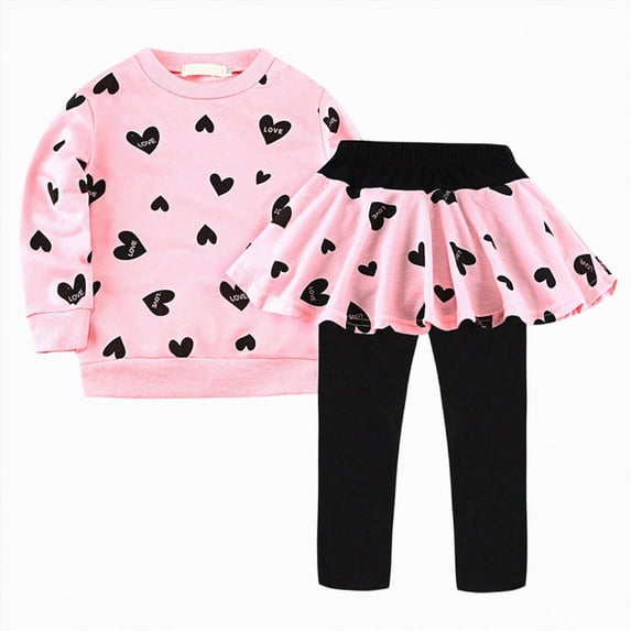 TOWED22 Toddler Girl Clothes Baby Sweatshirt Cute Graphic Print Fall Winter Outfits Long Sleeve Tops Pants Set 2 Pcs,Pink,6-7 Y