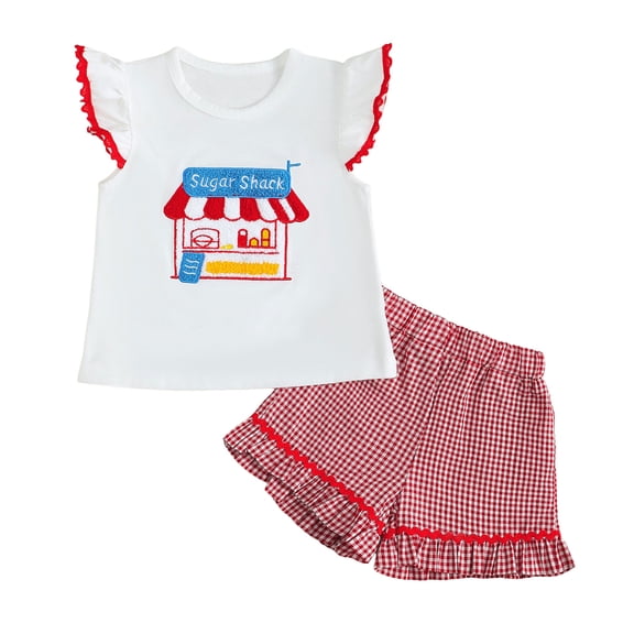 TOWED22 Toddler Girl Clothes Summer 2Pcs Outfits Flutter Sleeve Gingham Blouse and Ruffle Shorts Set 2-6Y(Blue,2-3 Y)