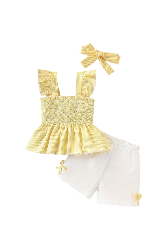 Toddler Girl Clothes Summer 2Pcs Outfits Sleeveless Rainbow Ruffle Hem Tank & Elastic Waist Shorts 1-8Y(Yellow,4-5 Y)