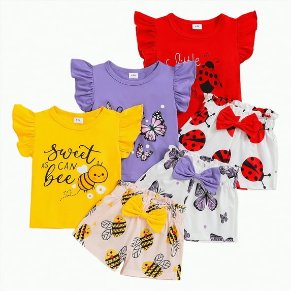 TOWED22 Toddler Girl Clothes Summer Girls Clothing Sets Girl Stuff T-shirt Shorts 2pcs Sets(Blazer,12-18 M)