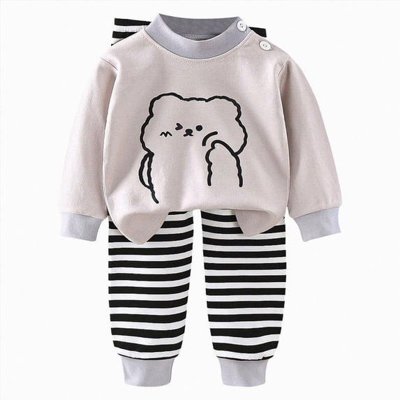 TOWED22 Toddler Girl Cute Clothing Outfits Set 2 Piece Long Sleeve Soft Sweatshirt and Pants Print Clothes Fall Winter(Grey,18-24 M)
