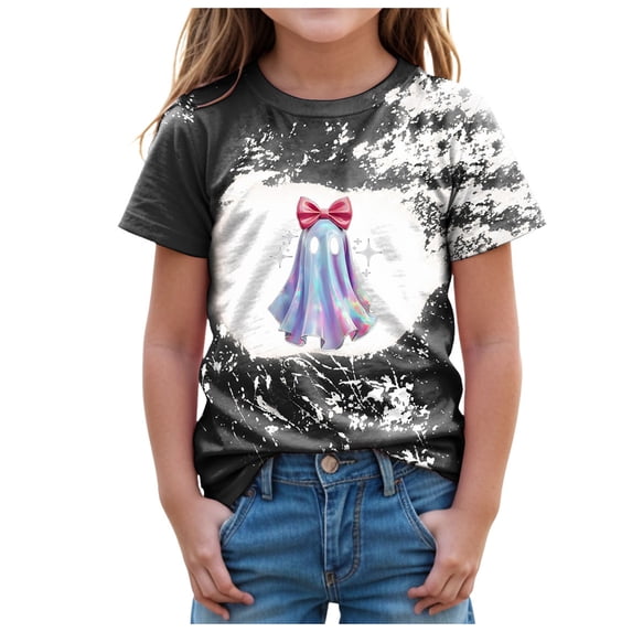 TOWED22 Toddler Girl Halloween Shirt Spooky T-Shirt Kids Pumpkin Ghost Short Sleeve Tee Top,Black,7-8 Y