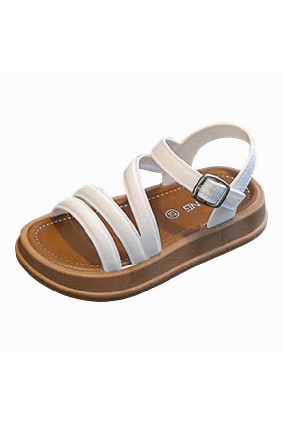 Toddler Girl Sandals - Flower Girl Dress Shoes Open Toe Little Kid Summer Flats White,9.5