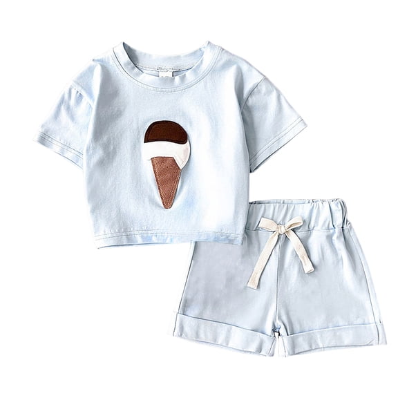 TOWED22 Toddler Girl Summer 2Pcs Set Cute Print Tee Ruffled Denim Shorts Casual Clothes 2T-5T(Blue,2-3 Y)