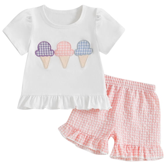TOWED22 Toddler Girl Summer Clothes 2Pcs Set Heart Detail T-Shirt + Denim Shorts Play Outfit 18M-3T(Pink,2-3 Y)
