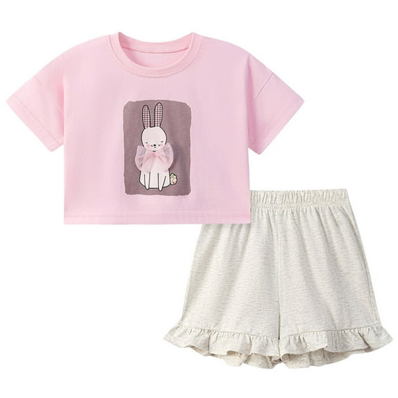 TOWED22 Toddler Girl Summer Clothes Baby Outfit Letter Print Short Sleeve T-shirt Shirts + Shorts Set(Pink,3-4 Y)