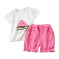 thumbnail image 1 of TOWED22 Toddler Girl Summer Clothes Letter Print Short Sleeve Round Neck T-Shirt with Contrast Color Shorts Outfit(Hot Pink,4-5 Y), 1 of 4