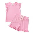 thumbnail image 1 of TOWED22 Toddler Girl Summer Outfits 2 Piece Set Flutter Sleeve Tee Floral Print Shorts Cute Casual Playwear 12M-5T Pink,12-24 M, 1 of 9