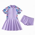 thumbnail image 1 of TOWED22 Toddler Girl Swimsuit One Piece Rash Guard Bathing Suit Little Girls Short Sleeve Quick Dry Swimwear 1-7 Years Purple,13-14 Y, 1 of 9