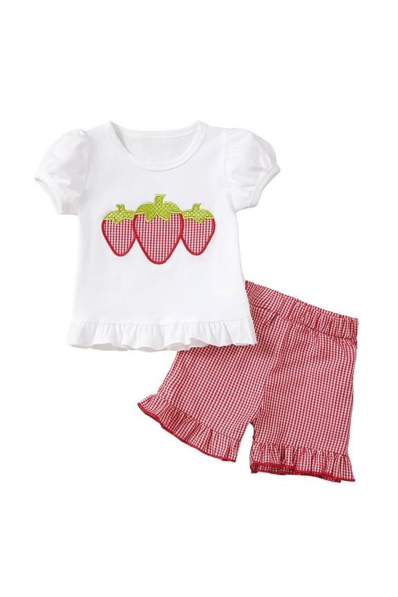 Toddler Girls 2-Piece Outfit Summer Short Sleeve Crewneck Tee with Jersey Shorts Set 1T-4T White,3-6 M