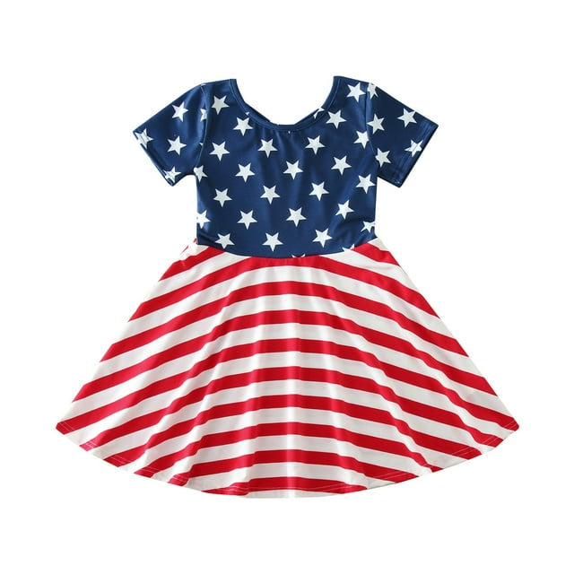 TOWED22 Toddler Girls American Flag Dress USA Stars Striped Kids ...