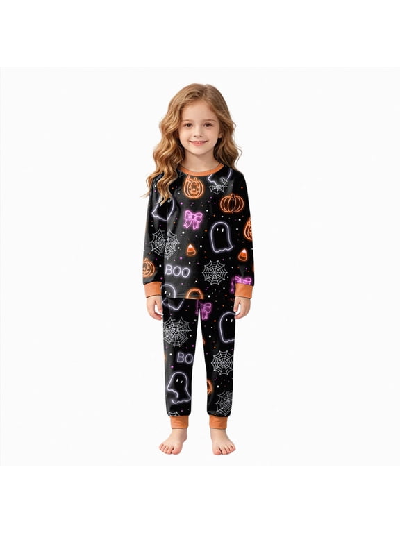 Toddler Girls Boys Halloween Pumpkin Pajamas Cotton Pjs for Boy Jammies Little Kids Sleepwear Clothes Sets(Black,2-3 Y)